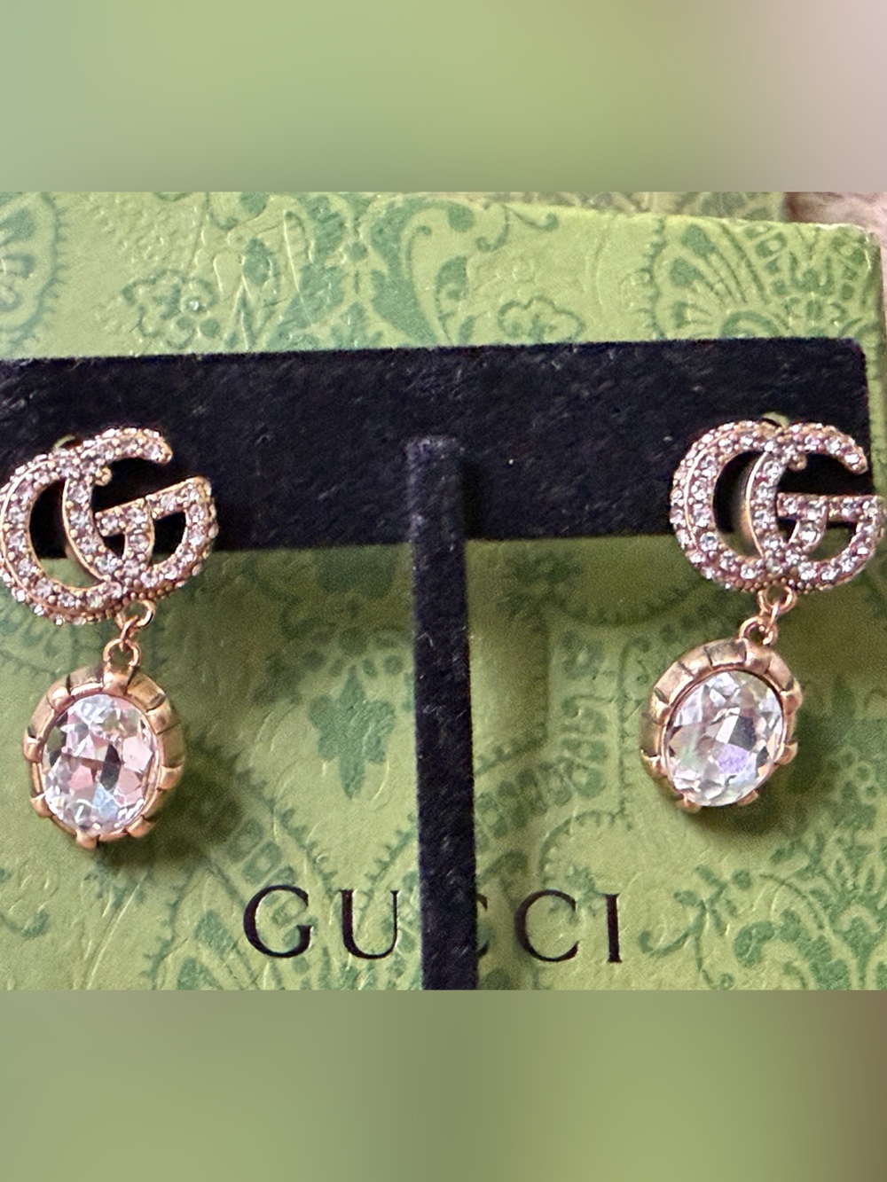 Gucci gold tone and  Crystal Drop Earrings - Clear Crystal